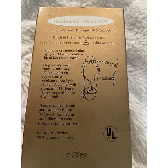 Hallmark "Chris Mouse Flight" Magic Light Mouse in Teacup Balloon Ornament 1993 - Picture 4 of 4